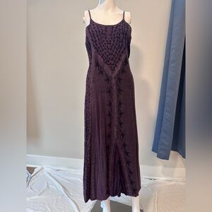 Elegant Plum Maxi Dress with Embroidered Detail